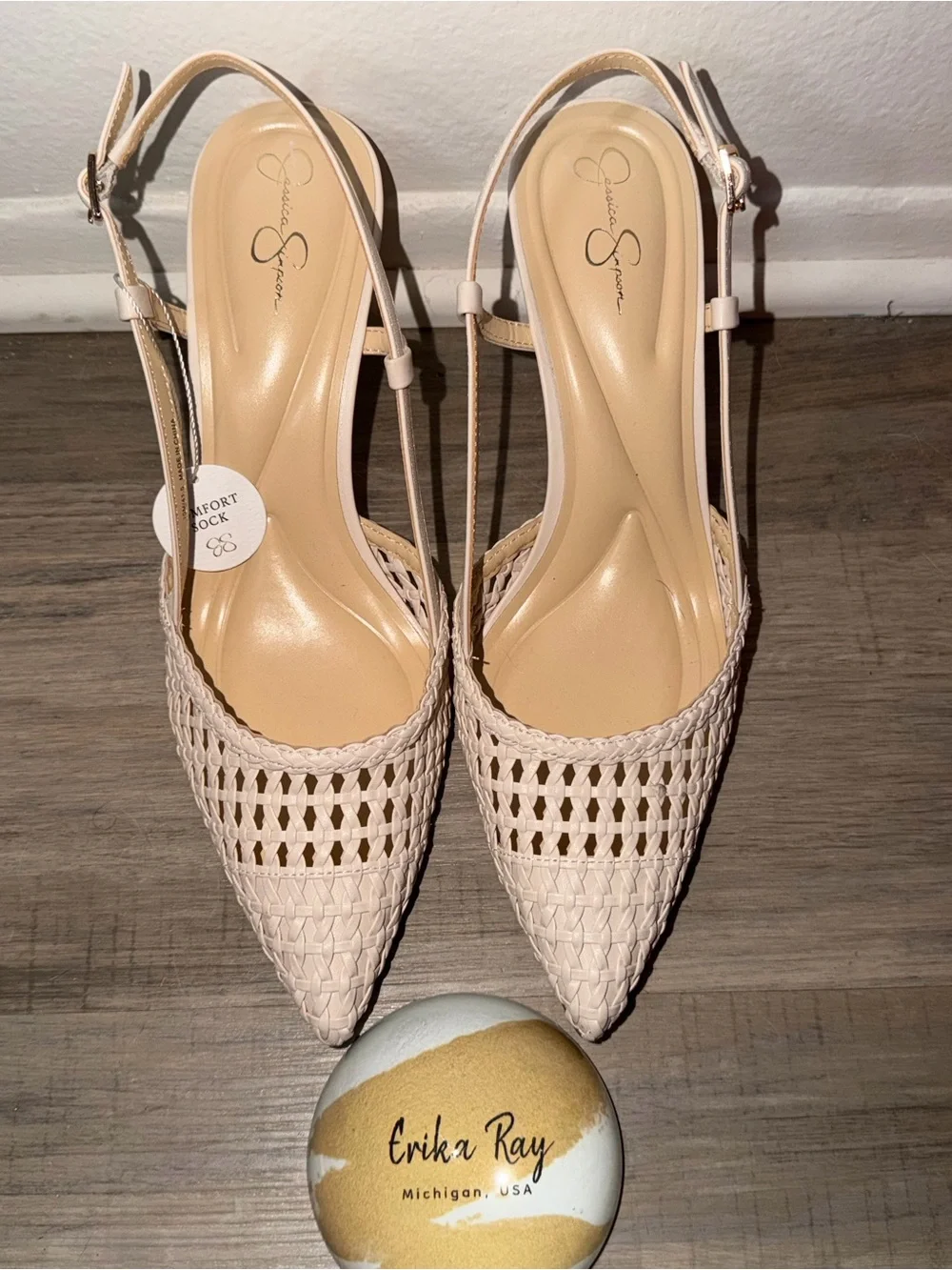 Jessica Simpson Cream Woven Slingback Mules Heels
